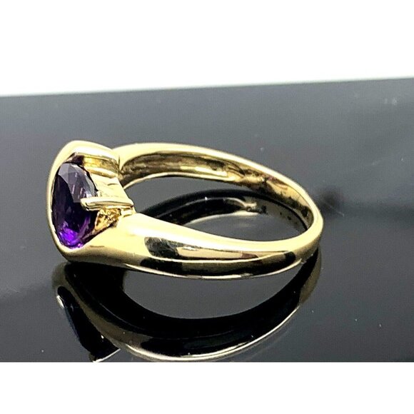 Amethyst Diamond Cocktail Ring Trillion Cut 14k Yellow Gold Estate Women… - Picture 2 of 14